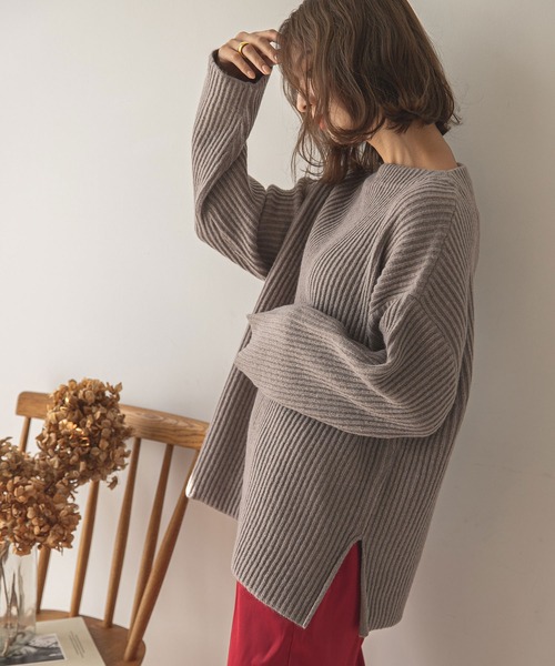 rectangle（レクタングル）の「ボートネックリブニット（ニット/セーター・レディース・グレイッシュベージュ/テラコッタ/アイボリー/ブルー/オリーブ/ブラック・FREE）」の5枚目の写真