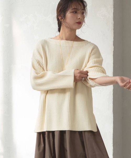 rectangle（レクタングル）の「ボートネックリブニット（ニット/セーター・レディース・グレイッシュベージュ/テラコッタ/アイボリー/ブルー/オリーブ/ブラック・FREE）」の7枚目の写真