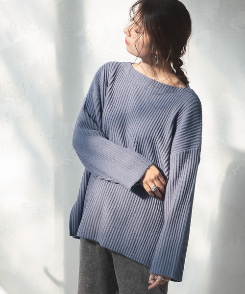 rectangle（レクタングル）の「ボートネックリブニット（ニット/セーター・レディース・グレイッシュベージュ/テラコッタ/アイボリー/ブルー/オリーブ/ブラック・FREE）」の15枚目の写真