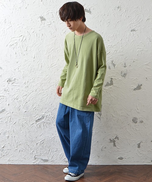 MinoriTY（マイノリティ）の「【MinoriTY】不思議色ロンT オーバーサイズ ロンT 長袖 ビッグシルエット 重ね着/レイヤード 秋服 メンズ 無地（Tシャツ/カットソー・メンズ・グリーン/ブラック/イエロー/グレー/ブルー/ホワイト/パープル/ベージュ・L/M）」の11枚目の写真