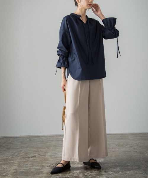 限定値下ソレイアード　パンツ34 低身長向け/高身長向けサイズ対応]高見えストレートワイドパンツ