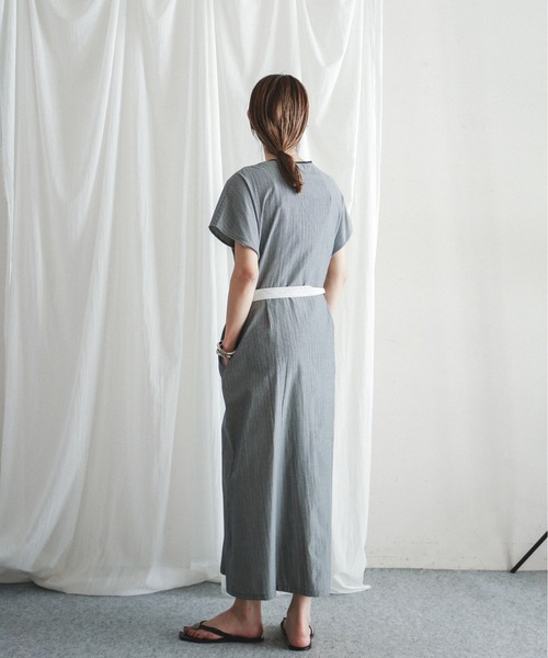 FIL DE FER(フィルデフェール)の「ストライプコンビ カラーコンビワンピース(シャツワンピース・レディース・グレー・FREE)」の3枚目の写真
