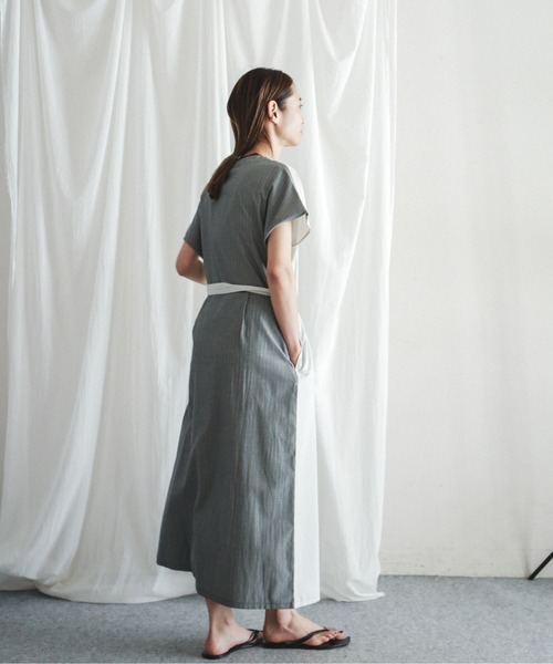 FIL DE FER(フィルデフェール)の「ストライプコンビ カラーコンビワンピース(シャツワンピース・レディース・グレー・FREE)」の4枚目の写真