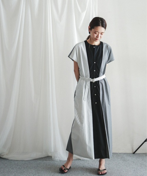 FIL DE FER(フィルデフェール)の「ストライプコンビ カラーコンビワンピース(シャツワンピース・レディース・グレー・FREE)」の5枚目の写真