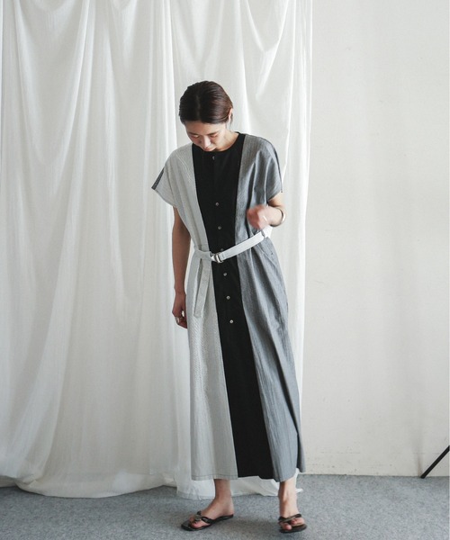 FIL DE FER(フィルデフェール)の「ストライプコンビ カラーコンビワンピース(シャツワンピース・レディース・グレー・FREE)」の6枚目の写真