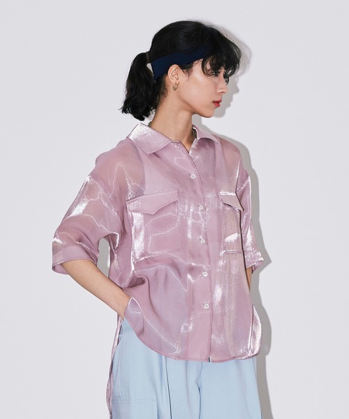 Bonjour Girl（ボンジュールガール）の「シースルー オーガンジー半袖シャツ（シャツ/ブラウス・レディース・アイボリー/グリーン/ピンク・FREE）」の3枚目の写真