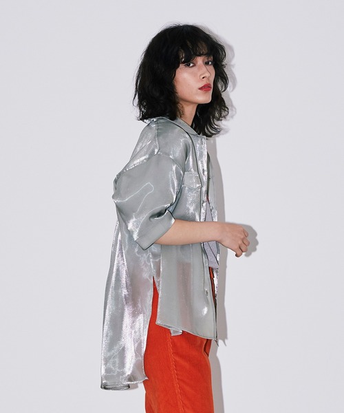 Bonjour Girl（ボンジュールガール）の「シースルー オーガンジー半袖シャツ（シャツ/ブラウス・レディース・アイボリー/グリーン/ピンク・FREE）」の2枚目の写真