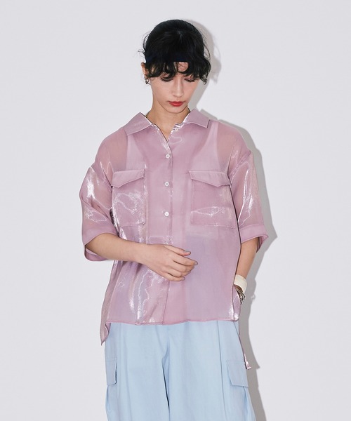 Bonjour Girl（ボンジュールガール）の「シースルー オーガンジー半袖シャツ（シャツ/ブラウス・レディース・アイボリー/グリーン/ピンク・FREE）」の6枚目の写真