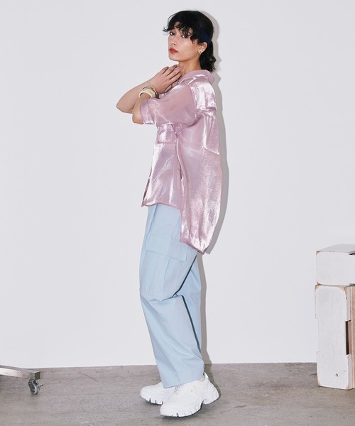 Bonjour Girl（ボンジュールガール）の「シースルー オーガンジー半袖シャツ（シャツ/ブラウス・レディース・アイボリー/グリーン/ピンク・FREE）」の7枚目の写真