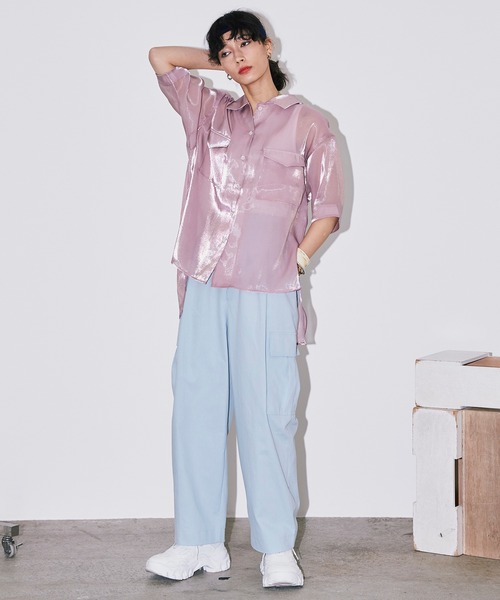 Bonjour Girl（ボンジュールガール）の「シースルー オーガンジー半袖シャツ（シャツ/ブラウス・レディース・アイボリー/グリーン/ピンク・FREE）」の8枚目の写真