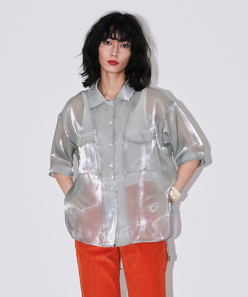 Bonjour Girl（ボンジュールガール）の「シースルー オーガンジー半袖シャツ（シャツ/ブラウス・レディース・アイボリー/グリーン/ピンク・FREE）」の15枚目の写真