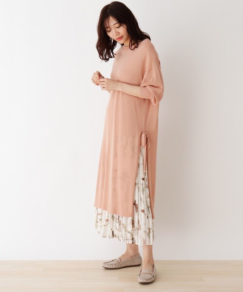 DRESKIP（ドレスキップ）の「◆【2点セット】シアーニットワンピース（ワンピース・レディース・ブラック/オフホワイト/サンドベージュ/ベビーピンク・02/03）」の4枚目の写真