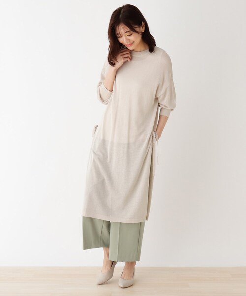 DRESKIP（ドレスキップ）の「◆【2点セット】シアーニットワンピース（ワンピース・レディース・ブラック/オフホワイト/サンドベージュ/ベビーピンク・02/03）」の3枚目の写真