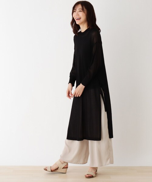 DRESKIP（ドレスキップ）の「◆【2点セット】シアーニットワンピース（ワンピース・レディース・ブラック/オフホワイト/サンドベージュ/ベビーピンク・02/03）」の2枚目の写真