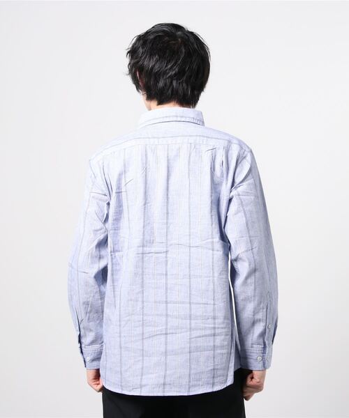 NAVY（ネイビー）の「ハイブリッドリネン 長袖シャツ ストライプ（シャツ/ブラウス・メンズ・ブルー/ホワイト・M/L/S/XL）」の4枚目の写真