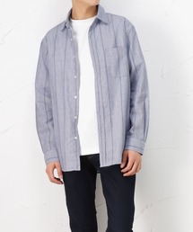 NAVY | 吸水速乾性に優れ サラッとしたドライな着心地 ハイブリッドリネン 長袖シャツ ストライプ(シャツ/ブラウス)