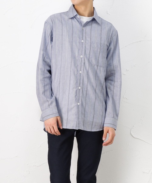 NAVY（ネイビー）の「ハイブリッドリネン 長袖シャツ ストライプ（シャツ/ブラウス・メンズ・ブルー/ホワイト・M/L/S/XL）」の10枚目の写真