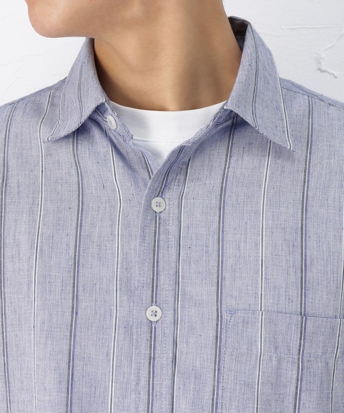 NAVY（ネイビー）の「ハイブリッドリネン 長袖シャツ ストライプ（シャツ/ブラウス・メンズ・ブルー/ホワイト・M/L/S/XL）」の5枚目の写真