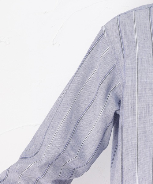 NAVY（ネイビー）の「ハイブリッドリネン 長袖シャツ ストライプ（シャツ/ブラウス・メンズ・ブルー/ホワイト・M/L/S/XL）」の20枚目の写真