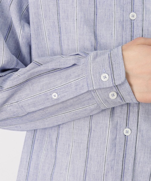 NAVY（ネイビー）の「ハイブリッドリネン 長袖シャツ ストライプ（シャツ/ブラウス・メンズ・ブルー/ホワイト・M/L/S/XL）」の8枚目の写真