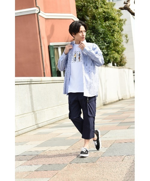 NAVY（ネイビー）の「ハイブリッドリネン 長袖シャツ ストライプ（シャツ/ブラウス・メンズ・ブルー/ホワイト・M/L/S/XL）」の3枚目の写真