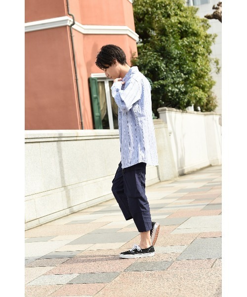 NAVY（ネイビー）の「ハイブリッドリネン 長袖シャツ ストライプ（シャツ/ブラウス・メンズ・ブルー/ホワイト・M/L/S/XL）」の19枚目の写真