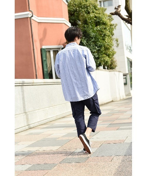 NAVY（ネイビー）の「ハイブリッドリネン 長袖シャツ ストライプ（シャツ/ブラウス・メンズ・ブルー/ホワイト・M/L/S/XL）」の6枚目の写真
