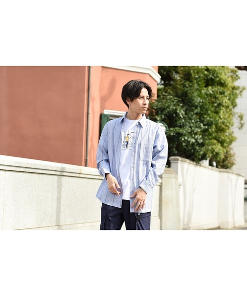 NAVY（ネイビー）の「ハイブリッドリネン 長袖シャツ ストライプ（シャツ/ブラウス・メンズ・ブルー/ホワイト・M/L/S/XL）」の12枚目の写真