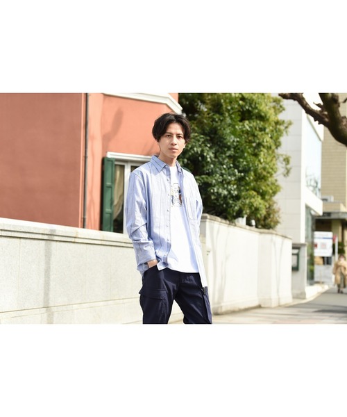 NAVY（ネイビー）の「ハイブリッドリネン 長袖シャツ ストライプ（シャツ/ブラウス・メンズ・ブルー/ホワイト・M/L/S/XL）」の21枚目の写真