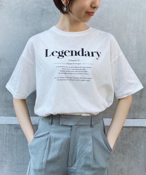 mysty woman（ミスティウーマン）の「デザインロゴTシャツ 947456（Tシャツ/カットソー・レディース・チャコールグレー/オフホワイト/ライム・FREE）」の2枚目の写真