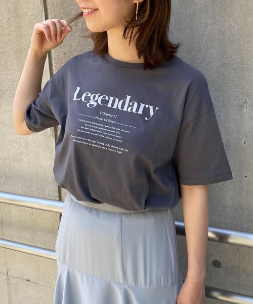 mysty woman（ミスティウーマン）の「デザインロゴTシャツ 947456（Tシャツ/カットソー・レディース・チャコールグレー/オフホワイト/ライム・FREE）」の3枚目の写真