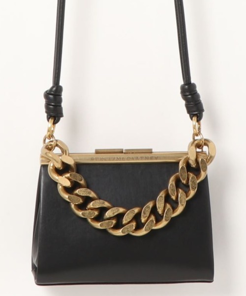 Stella McCartneyミニスター チェーンショルダーブラック×ゴールド バッグ 