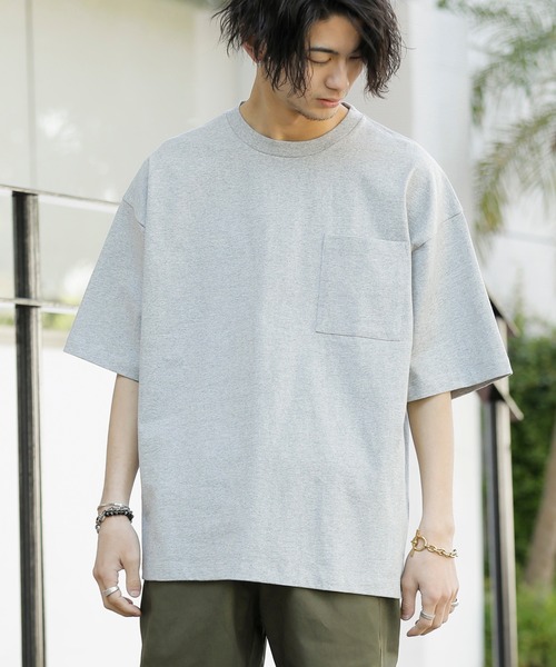 Beno（ビーノ）の「10.2ozヘビーウェイト ルーズシルエット ポケット Tシャツ（Tシャツ/カットソー・メンズ・ブラック/オフホワイト/サックスブルー/アイボリー/ヘザーグレー/ラベンダー/オートミール/ライトイエロー/スモークピンク/グレイッシュベージュ・M/L/XL）」の5枚目の写真