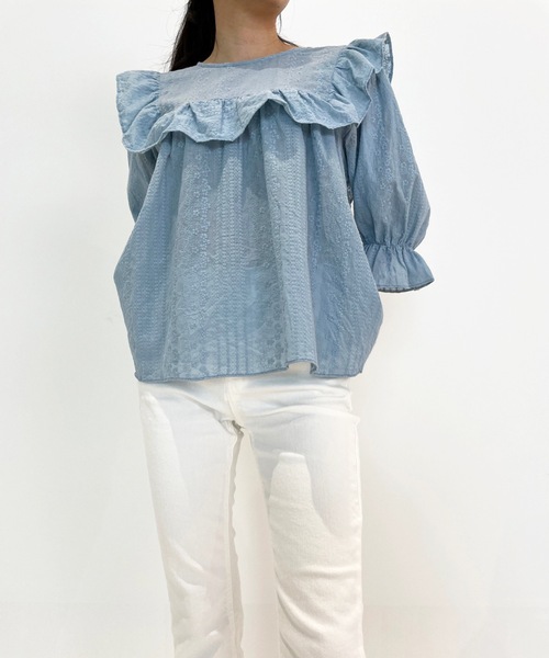 LUREM（ルアム）の「フリルレースブラウス（シャツ/ブラウス・レディース・ブルー/ライトベージュ/ホワイト・FREE）」の13枚目の写真