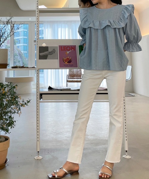 LUREM（ルアム）の「フリルレースブラウス（シャツ/ブラウス・レディース・ブルー/ライトベージュ/ホワイト・FREE）」の5枚目の写真