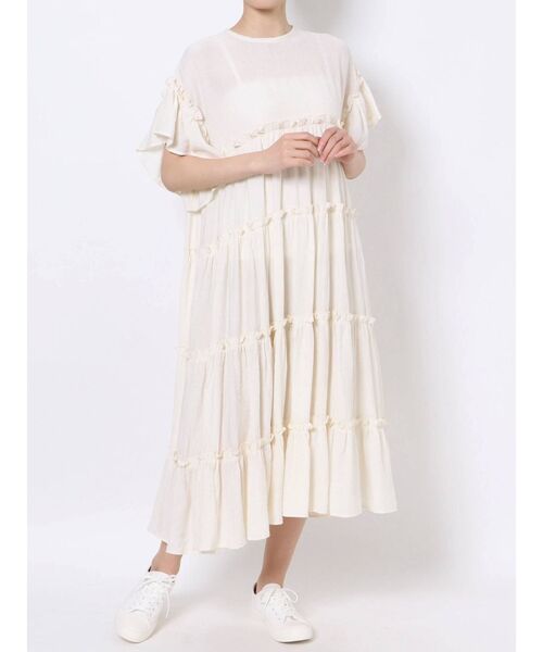 merry jenny（メリージェニー）の「バックリボンティアードワンピース（ワンピース・レディース・ブラック/ベージュ/オフホワイト/ピンク・FREE）」の5枚目の写真