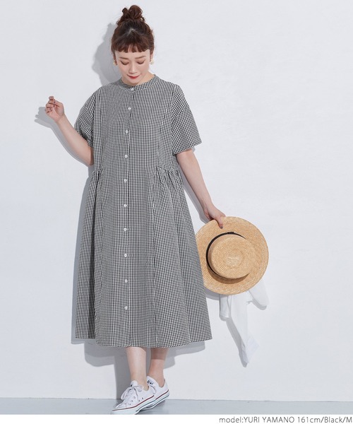 coca(coca)(コカ)の「ギンガムチェックシャツワンピース(ワンピース・レディース・ブラック・M/L)」の4枚目の写真