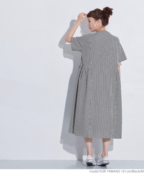 coca(coca)(コカ)の「ギンガムチェックシャツワンピース(ワンピース・レディース・ブラック・M/L)」の7枚目の写真