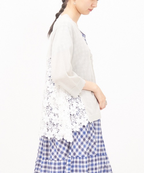 AS KNOW AS de base(アズノゥアズドゥバズ)の「スカラレース&ニットカーディガン(カーディガン/ボレロ・レディース・グレー/オフホワイト/ラベンダー・FREE)」の8枚目の写真