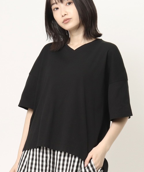 GRANDMA MAMA DAUGHTER（グランマママドーター）の「∴【GRANDMA MAMA DAUGHTER / グランママドーター】VNワイドカットソー TC2014701（Tシャツ/カットソー・レディース・ブラック/ネイビー・1/0）」の2枚目の写真