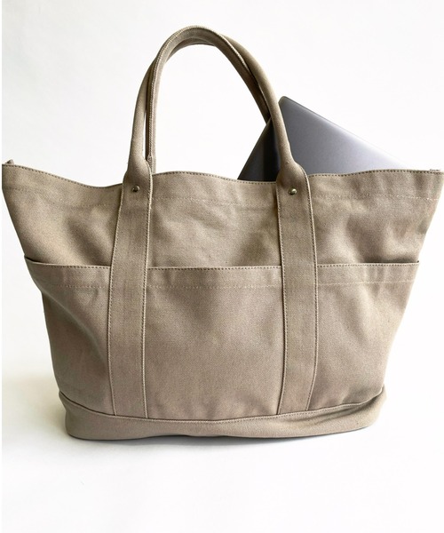Libra Cue（リブラ キュー）の「ビッグキャンバストートバック（トートバッグ・レディース・グレイッシュベージュ/ネイビー・FREE）」の21枚目の写真