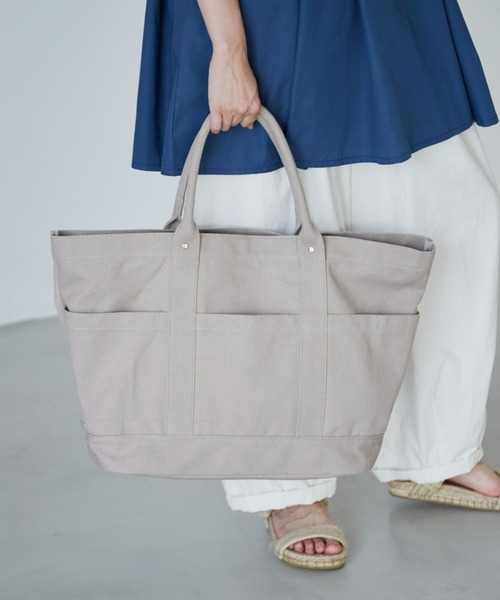 Libra Cue（リブラ キュー）の「ビッグキャンバストートバック（トートバッグ・レディース・グレイッシュベージュ/ネイビー・FREE）」の18枚目の写真