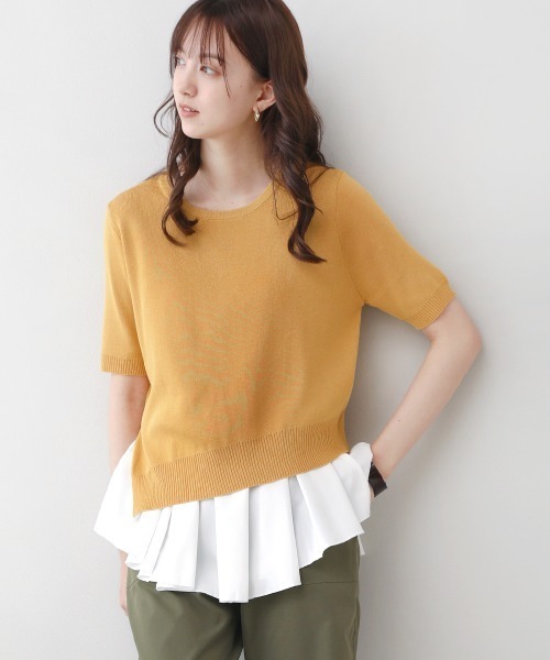 Bou Jeloud（ブージュルード）の「レイヤードシャツ+アシメヘムニットＳＥＴ（ニット/セーター・レディース・ブラック/ネイビー/グレー/イエロー・FREE）」の4枚目の写真