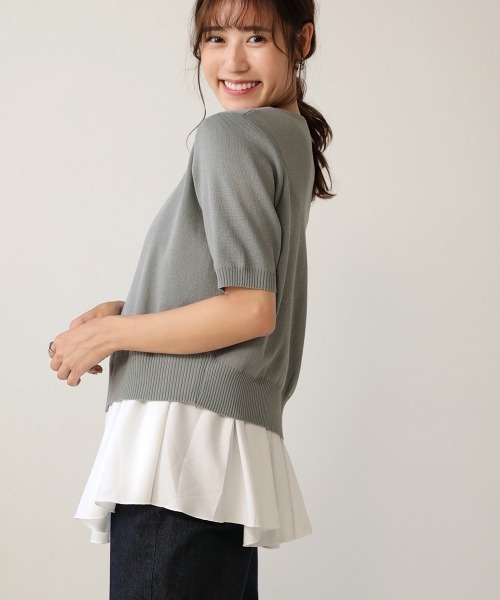 Bou Jeloud（ブージュルード）の「レイヤードシャツ+アシメヘムニットＳＥＴ（ニット/セーター・レディース・ブラック/ネイビー/グレー/イエロー・FREE）」の9枚目の写真