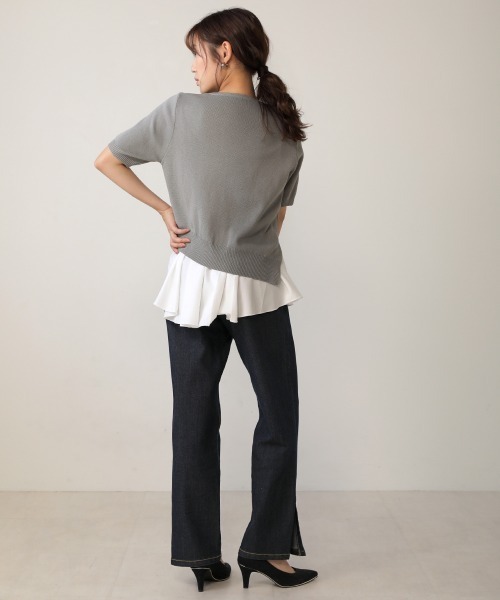 Bou Jeloud（ブージュルード）の「レイヤードシャツ+アシメヘムニットＳＥＴ（ニット/セーター・レディース・ブラック/ネイビー/グレー/イエロー・FREE）」の10枚目の写真