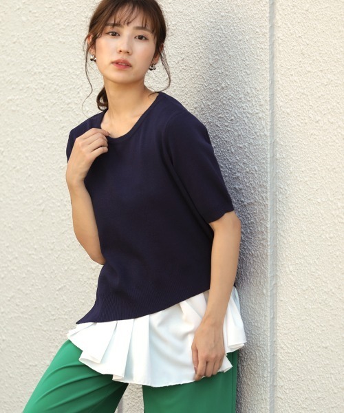 Bou Jeloud（ブージュルード）の「レイヤードシャツ+アシメヘムニットＳＥＴ（ニット/セーター・レディース・ブラック/ネイビー/グレー/イエロー・FREE）」の5枚目の写真