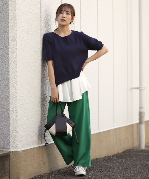 Bou Jeloud（ブージュルード）の「レイヤードシャツ+アシメヘムニットＳＥＴ（ニット/セーター・レディース・ブラック/ネイビー/グレー/イエロー・FREE）」の7枚目の写真