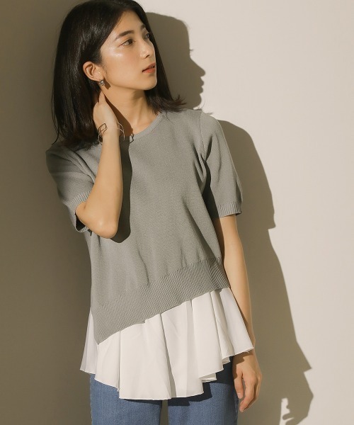 Bou Jeloud（ブージュルード）の「レイヤードシャツ+アシメヘムニットＳＥＴ（ニット/セーター・レディース・ブラック/ネイビー/グレー/イエロー・FREE）」の12枚目の写真