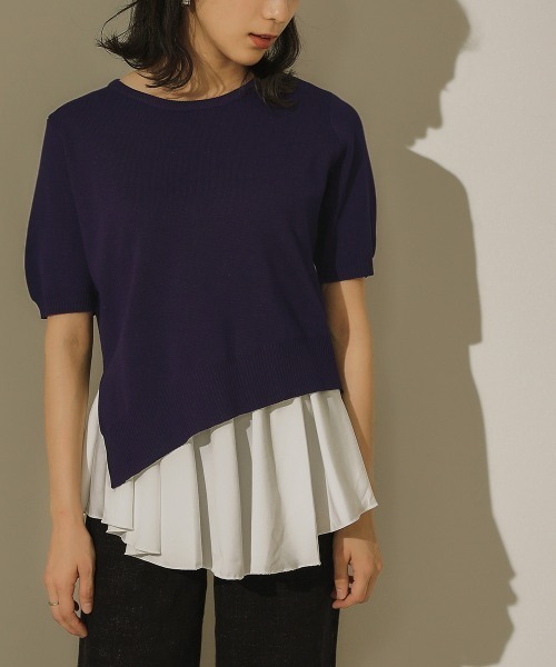 Bou Jeloud（ブージュルード）の「レイヤードシャツ+アシメヘムニットＳＥＴ（ニット/セーター・レディース・ブラック/ネイビー/グレー/イエロー・FREE）」の8枚目の写真