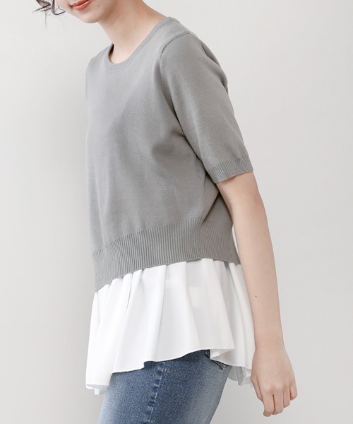 Bou Jeloud（ブージュルード）の「レイヤードシャツ+アシメヘムニットＳＥＴ（ニット/セーター・レディース・ブラック/ネイビー/グレー/イエロー・FREE）」の18枚目の写真